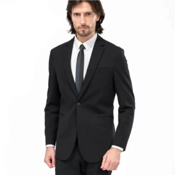 X SUIT Comfort Stretch Blazer Jacket Black Men's Sz 48 - Picture 2 of 15